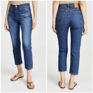 Levi's Wedgie Straight Jeans Cropped Medium‎ Wash Denim Size 27 x 28